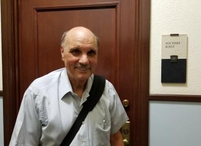 Michael Kirst in front of his office, Room 123, Cubberley Hall, Stanford University